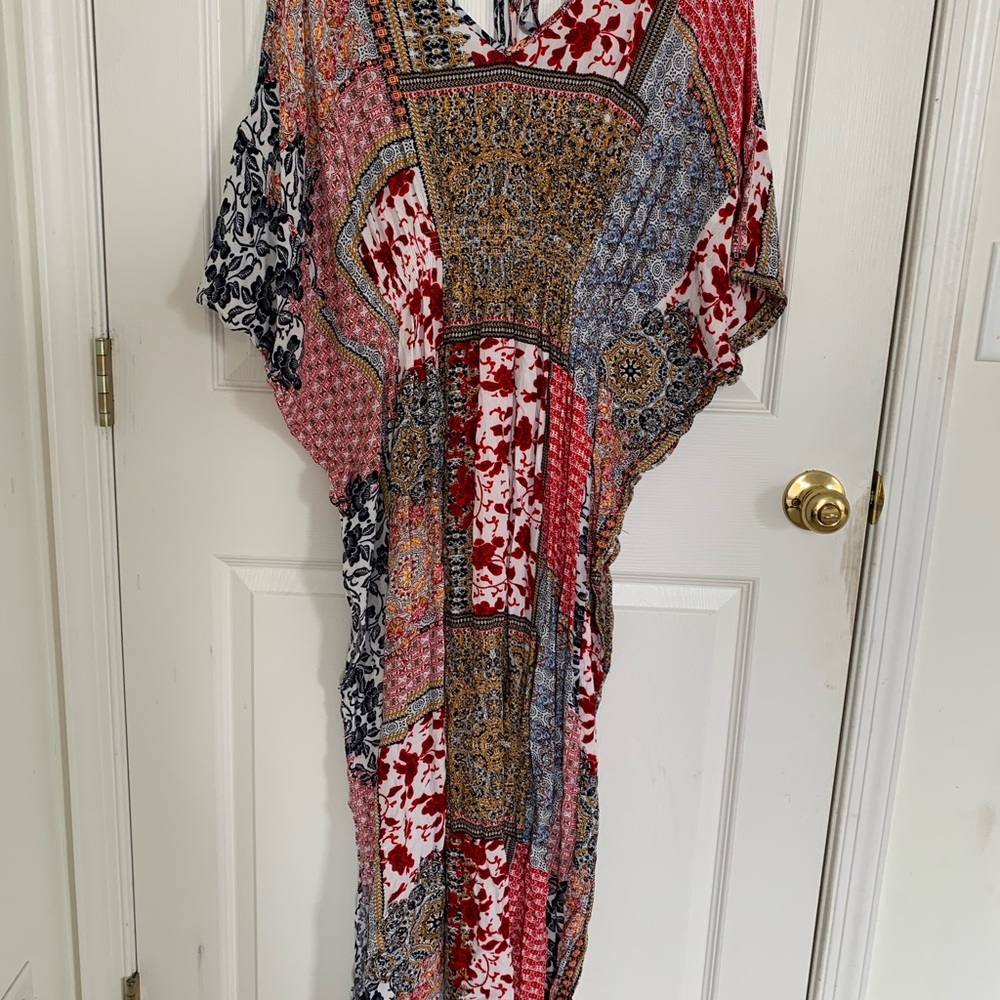 Boho caftan style floor length floral bandana 100% rayon dress